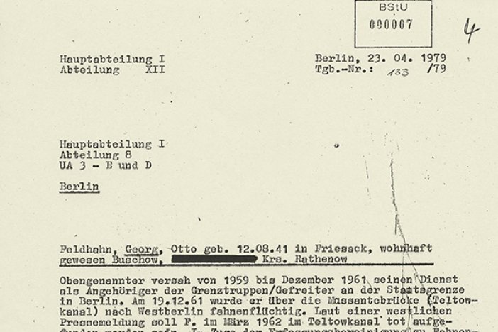 Georg Feldhahn, MfS-Meldung über nachträgliche Ermittlungen im Todesfall Feldhahn  Georg Feldhahn, MfS-Meldung über nachträgliche Ermittlungen im Todesfall Feldhahn