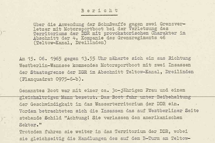 MfS-Bericht über die Erschießung von Hermann Döbler, 15. Juni 1965 MfS-Bericht über die Erschießung von Hermann Döbler, 15. Juni 1965