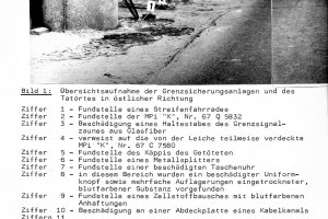 Ulrich Steinhauer, erschossen an der Berliner Mauer: MfS-Tatortaufnahme vom Grenzstreifen zwischen Schönwalde und Berlin-Spandau mit Legende (I), 4. November 1980
