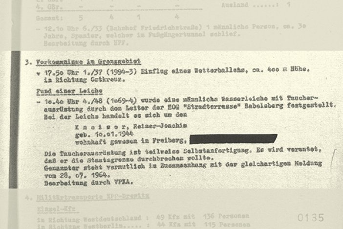 Rainer Gneiser: Meldung der NVA-Stadtkommandantur über den Fund der Leiche in der Havel, 6. August 1964 Rainer Gneiser: Meldung der NVA-Stadtkommandantur über den Fund der Leiche in der Havel, 6. August 1964