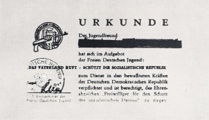 Certificate for taking part in the FDJ (Free German Youth) military musters