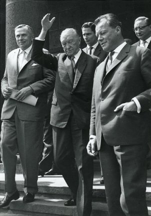West German Chancellor Dr. Konrad Adenauer und Willy Brandt, Ruling Mayor of Berlin