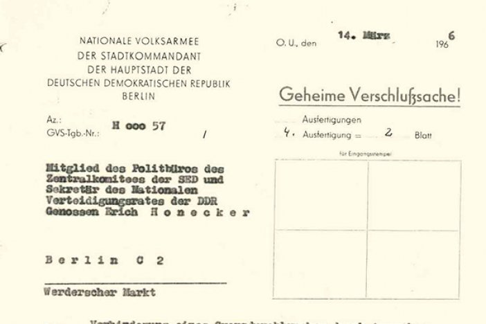 Jörg Hartmann: Meldung des NVA-Stadtkommandanten Poppe an Erich Honecker, 14. März 1966  Jörg Hartmann: Meldung des NVA-Stadtkommandanten Poppe an Erich Honecker, 14. März 1966