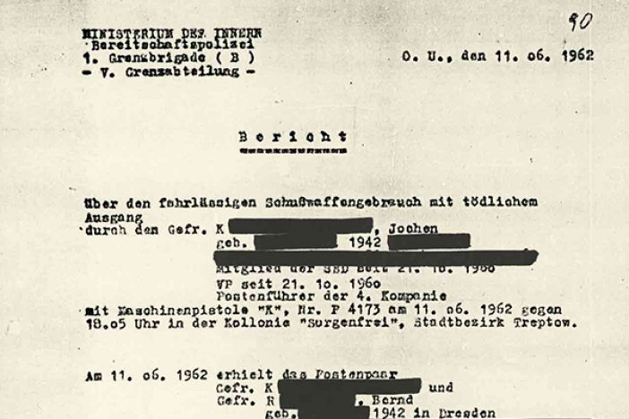 Wolfgang Glöde: Bericht der DDR-Grenzpolizei, 11. Juni 1962 Wolfgang Glöde: Bericht der DDR-Grenzpolizei, 11. Juni 1962