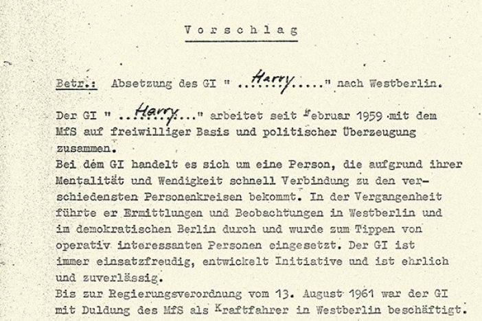 Vorschlag des MfS über den Einsatz von Werner Probst als Spitzel in West-Berlin, 14. September 1961 Vorschlag des MfS über den Einsatz von Werner Probst als Spitzel in West-Berlin, 14. September 1961