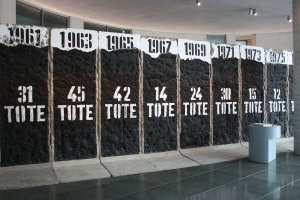 Installation von Ben Wagin zum Gedenken an die Mauertoten im Marie-Lüders-Haus des Deutschen Bundestags; Aufnahme 2016