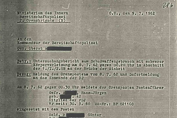 Herbert Mende: Untersuchungsbericht der 2. Grenzbrigade der DDR-Bereitschaftspolizei, 9. Juli 1962 Herbert Mende: Untersuchungsbericht der 2. Grenzbrigade der DDR-Bereitschaftspolizei, 9. Juli 1962