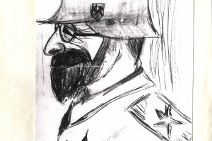 Volker Frommann, tödlich verunglückt an der Berliner Mauer: von Volker Frommann gezeichnete Karikatur von Walter Ulbricht, die von der Stasi beschlagnahmt wurde (Zeichnung etwa 1960)