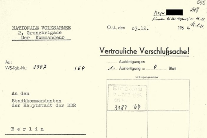 Bericht der DDR-Grenztruppen über den Fluchtversuch und die Erschießung von Joachim Mehr, 3. Dezember 1964 Bericht der DDR-Grenztruppen über den Fluchtversuch und die Erschießung von Joachim Mehr, 3. Dezember 1964
