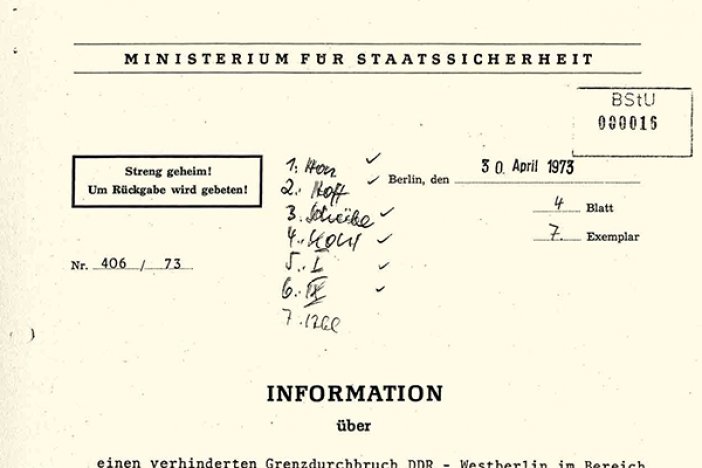 MfS-Information an Erich Honecker über den Fluchtversuch und die Erschießung von Manfred Gertzki, 30. April 1973 MfS-Information an Erich Honecker über den Fluchtversuch und die Erschießung von Manfred Gertzki, 30. April 1973