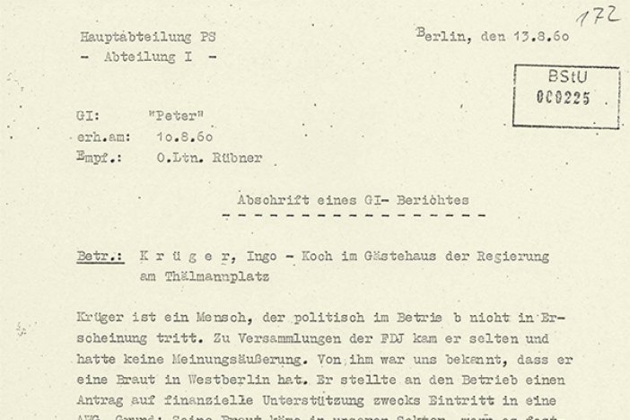 Ingo Krüger, Bericht eines Stasi-Spitzels über die Reaktion von Ingo Krüger auf die Ablehnung seines Wohnungsantrags  Ingo Krüger, Bericht eines Stasi-Spitzels über die Reaktion von Ingo Krüger auf die Ablehnung seines Wohnungsantrags