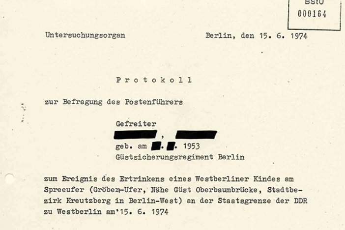 Giuseppe Savoca: MfS-Protokoll der Befragung eines DDR-Grenzsoldaten, 15. Juni 1974 Giuseppe Savoca: MfS-Protokoll der Befragung eines DDR-Grenzsoldaten, 15. Juni 1974
