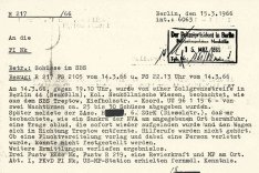 Lothar Schleusener: Meldung der West-Berliner Polizei über Schüsse an der Grenze, 15. März 1966