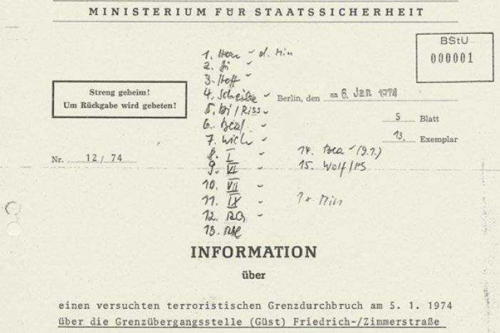Burkhard Niering: MfS-Information an SED-Politbüromitglied Erich Honecker über den Fluchtversuch und die Erschießung, 6. Januar 1974 Burkhard Niering: MfS-Information an SED-Politbüromitglied Erich Honecker über den Fluchtversuch und die Erschießung, 6. Januar 1974