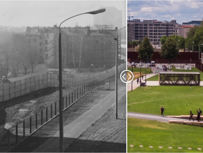 Station 05: Bernauer Straße Der Todesstreifen in der Bernauer Straße in Berlin, Aufnahme 1980er Jahre