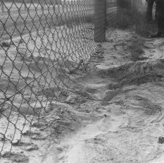Herbert Kiebler, erschossen an der Berliner Mauer: MfS-Foto von Spuren des Fluchtversuchs am Grenzzaun zwischen Mahlow und Berlin-Lichtenrade, 27. Juni 1975 (II)
