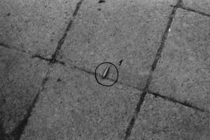 Peter Hauptmann, angeschossen an der Berliner Mauer und an den Folgen gestorben: Patronenhülse, deren Projektil Peter Hauptmann galt und am Tatort gefunden wurde, 24. April 1965
