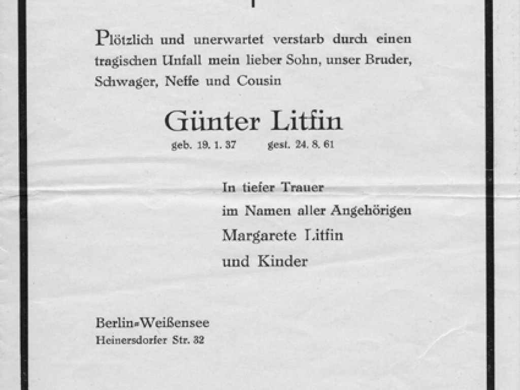 Günter Litfin, shot dead in the Berlin border waters: Obituary [1961]