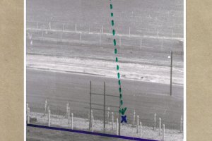 Michael Kollender, shot dead at the Berlin Wall: West Berlin police crime site photo of border strip with direction of fired bullets marked [April 25, 1966]