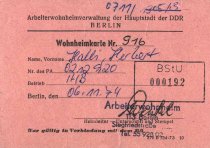 Herbert Halli, shot dead at the Berlin Wall: Dormitory card, Nov. 6, 1974