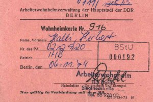 Herbert Halli, shot dead at the Berlin Wall: Dormitory card, Nov. 6, 1974
