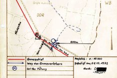 Tatortskizze der DDR-Grenztruppen zum Fluchtversuch von Klaus Schulze, 8. März 1972