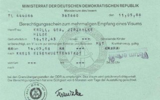 Mehrfachberechtigungsschein für Einreisen von West-Berlinern in die DDR mit einer Gültigkeit von 48 Stunden, 11. Mai 1988