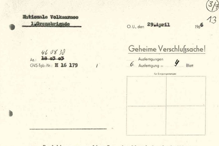 Bericht der DDR-Grenztruppen über die Erschießung von Paul Stretz, 29. April 1966 Bericht der DDR-Grenztruppen über die Erschießung von Paul Stretz, 29. April 1966