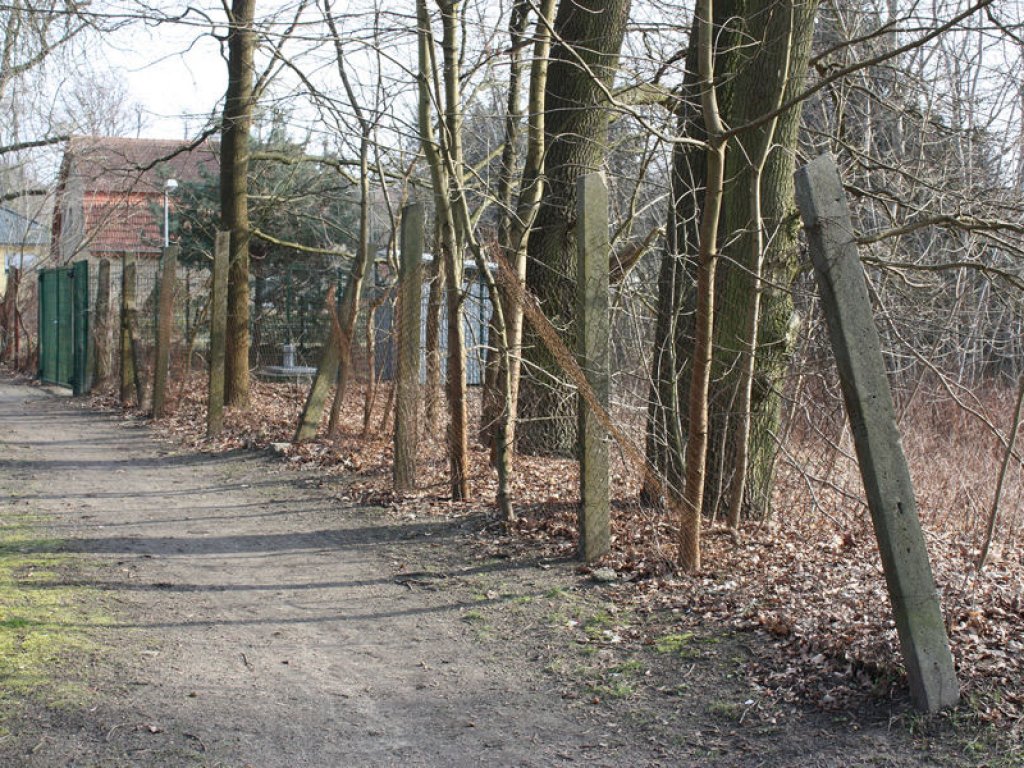 Betonpfosten eines Hinterlandsicherungszaunes vor dem Todesstreifen bei Bergfelde; Aufnahme 2016
