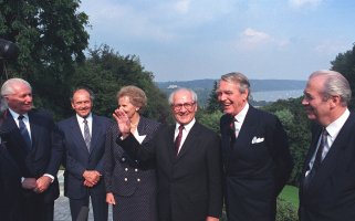 Erich Honecker, Oskar Fischer und Günter Mittag zu Gast bei Berthold Beitz, Aufsichtsratsvorsitzender der Friedrich Krupp GmbH, 1987