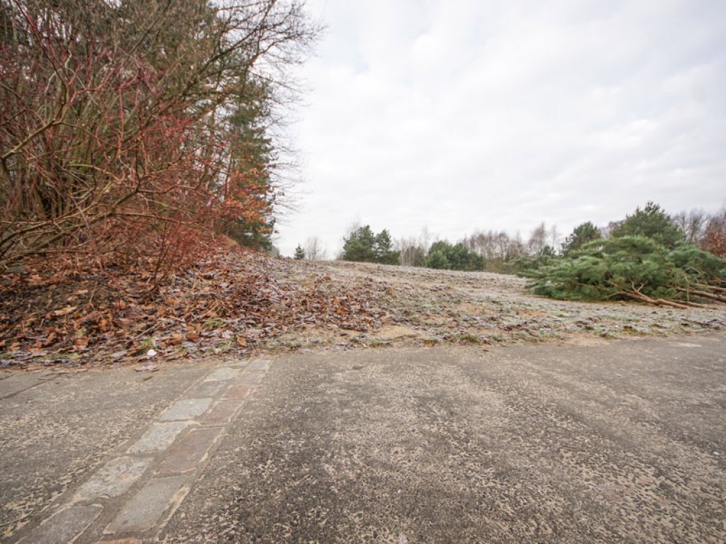 Zweireihige Kopfsteinpflastermarkierung zur Erinnerung an den Mauerverlauf zwischen Nieder Neuendorf und Berlin-Spandau (Bürgerablage); Aufnahme 2015