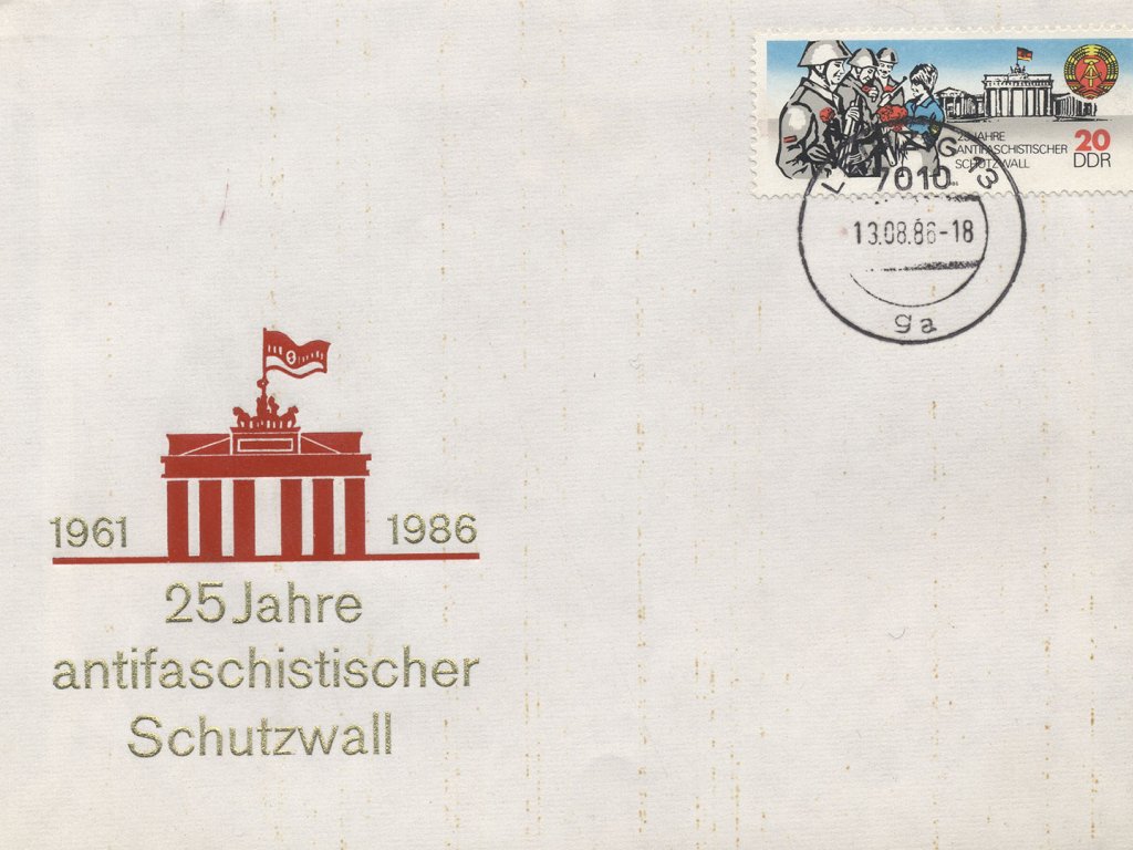 First-day cover "25th anniversary of the anti-fascist protective wall"