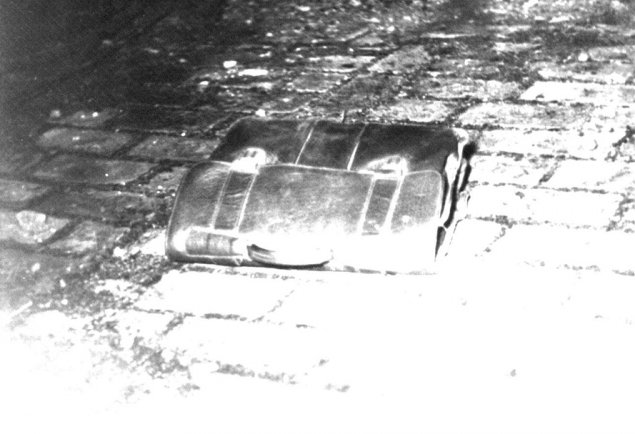 Unidentified fugitive, drowned in the Berlin border waters: East German border troop photo of the brief case that was left behind [Jan. 19, 1965]