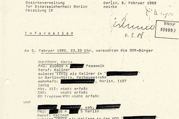 MfS-Bericht über den Fluchtversuch von Chris Gueffroy und Christian G., 6. Februar 1989 MfS-Bericht über den Fluchtversuch von Chris Gueffroy und Christian G., 6. Februar 1989