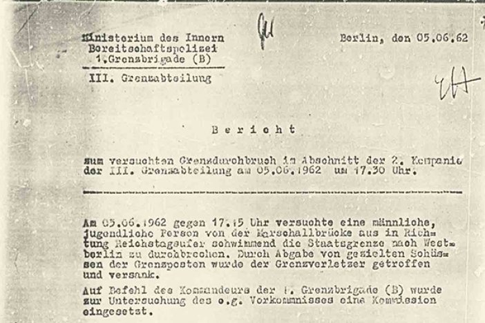 Bericht der DDR-Grenzpolizei über den Fluchtversuch von Axel Hannemann, 5. Juni 1962 Bericht der DDR-Grenzpolizei über den Fluchtversuch von Axel Hannemann, 5. Juni 1962