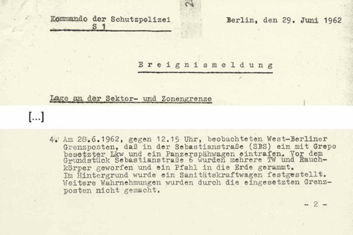 Siegfried Noffke: Ereignismeldung der West-Berliner Polizei, 29. Juni 1962 Siegfried Noffke: Ereignismeldung der West-Berliner Polizei, 29. Juni 1962