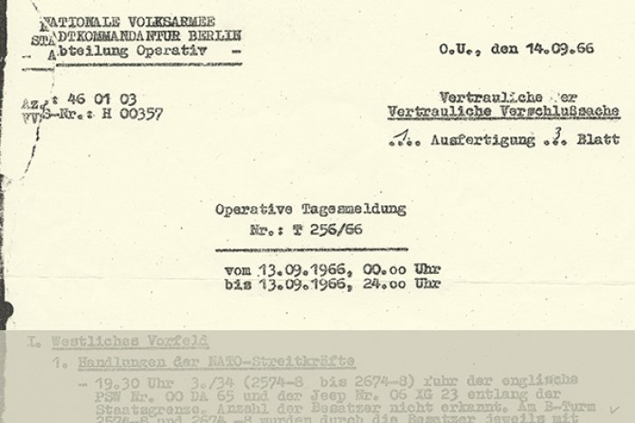 Andreas Senk: Tagesmeldung der DDR-Grenztruppen, 14. September 1966 Andreas Senk: Tagesmeldung der DDR-Grenztruppen, 14. September 1966