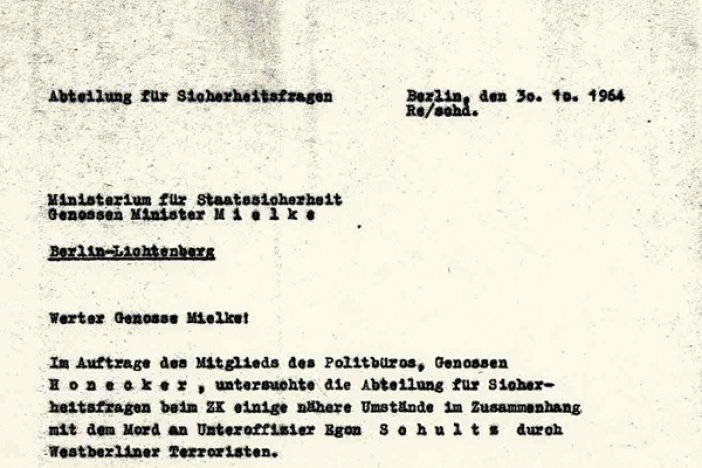 Egon Schultz: Bericht der Abteilung für Sicherheitsfragen des SED-Zentralkomitees an Stasi-Minister Mielke, 30. Oktober 1964 Egon Schultz: Bericht der Abteilung für Sicherheitsfragen des SED-Zentralkomitees an Stasi-Minister Mielke, 30. Oktober 1964