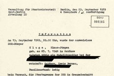 MfS-Bericht über den Fluchtversuch und die Erschießung von Klaus-Jürgen Kluge, 23. September 1969