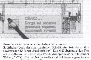 Ausschnitt aus einem amerikanischen Schaltkreis mit spöttischem Gruß an die sowjetischen „Nacherfinder"
