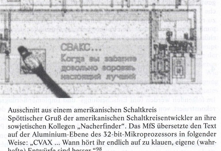 Ausschnitt aus einem amerikanischen Schaltkreis mit spöttischem Gruß an die sowjetischen „Nacherfinder"
