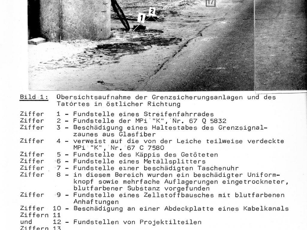 Ulrich Steinhauer, erschossen an der Berliner Mauer: MfS-Tatortaufnahme vom Grenzstreifen zwischen Schönwalde und Berlin-Spandau mit Legende (I), 4. November 1980