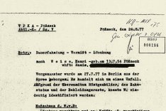 Vermerk der Pößnecker Volkspolizei über die Löschung der Dauerfahndung nach Henri Weise, 24. August 1977