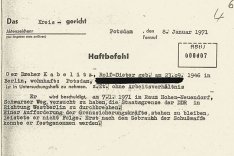 Rolf-Dieter Kabelitz: Haftbefehl des Kreisgerichts Potsdam, 8. Januar 1971