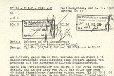 Günter Wiedenhöft: Bericht der West-Berliner Polizei über Schüsse an der Grenze, 6. Dezember 1962
