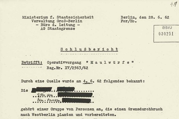 Siegfried Noffke: MfS-Bericht über den Tunnelbau in der Sebastianstraße, 28. Juni 1962 Siegfried Noffke: MfS-Bericht über den Tunnelbau in der Sebastianstraße, 28. Juni 1962
