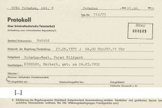 Herbert Kiebler: Protokoll der Potsdamer Volkspolizei mit gefälschten Angaben zur Todesursache, 27. Juni 1975