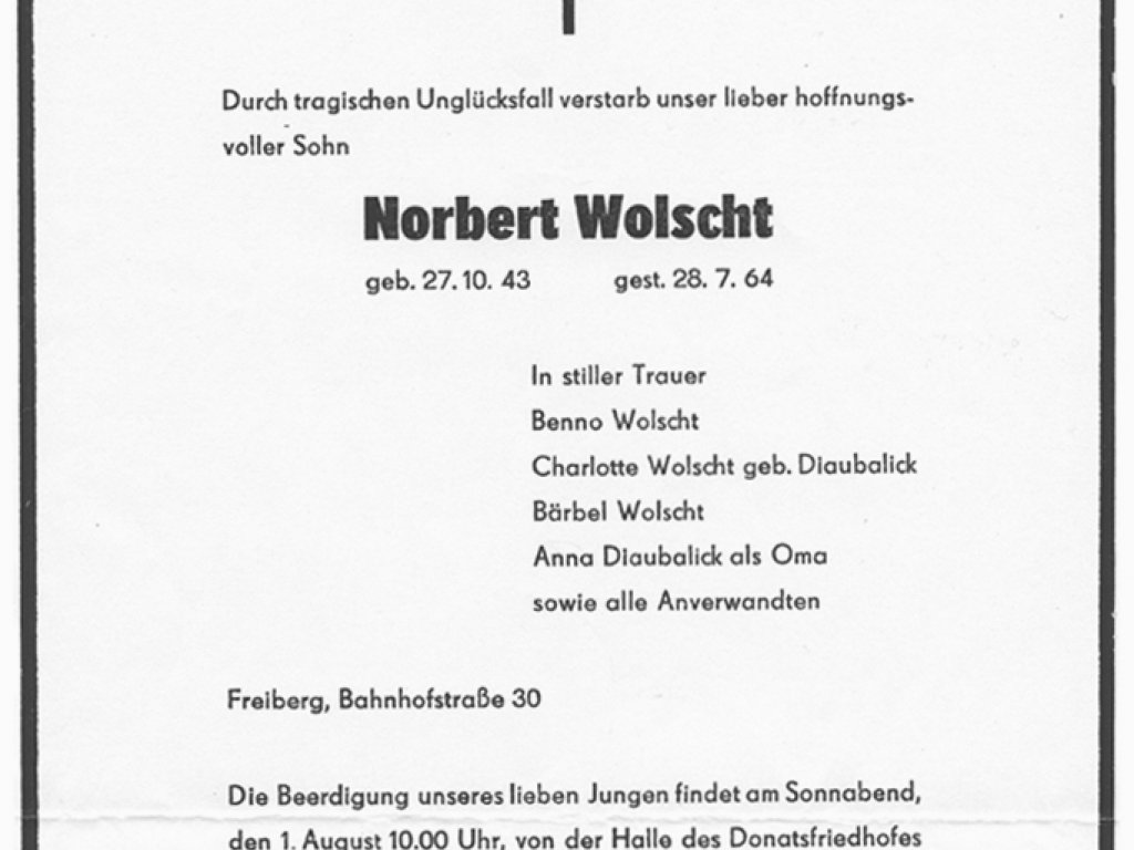 Norbert Wolscht, drowned in the Berlin border waters: Obituary [July 1964]