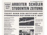 Extrablatt der Arbeiter-Schüler-Studenten-Zeitung zum Sternmarsch der APO auf Bonn am 11. Mai 1968.