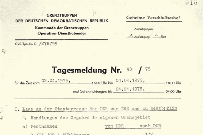Tagesmeldung der DDR-Grenztruppen über den Fluchtversuch von Herbert Halli, 4. April 1975  Tagesmeldung der DDR-Grenztruppen über den Fluchtversuch von Herbert Halli, 4. April 1975